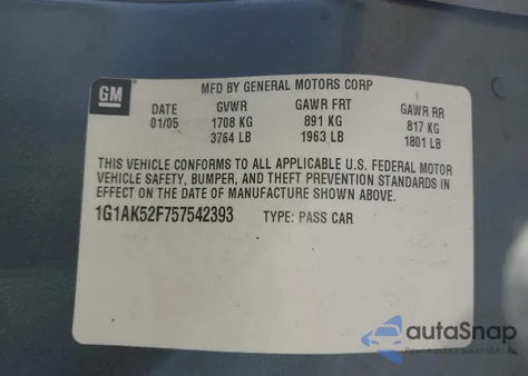 2005 Chevrolet Cobalt from USA, damaged, VIN 1G1AK52F757542393